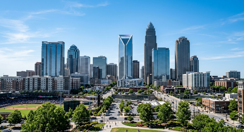 Uptown Charlotte NC skyline with modern buildings and city center view