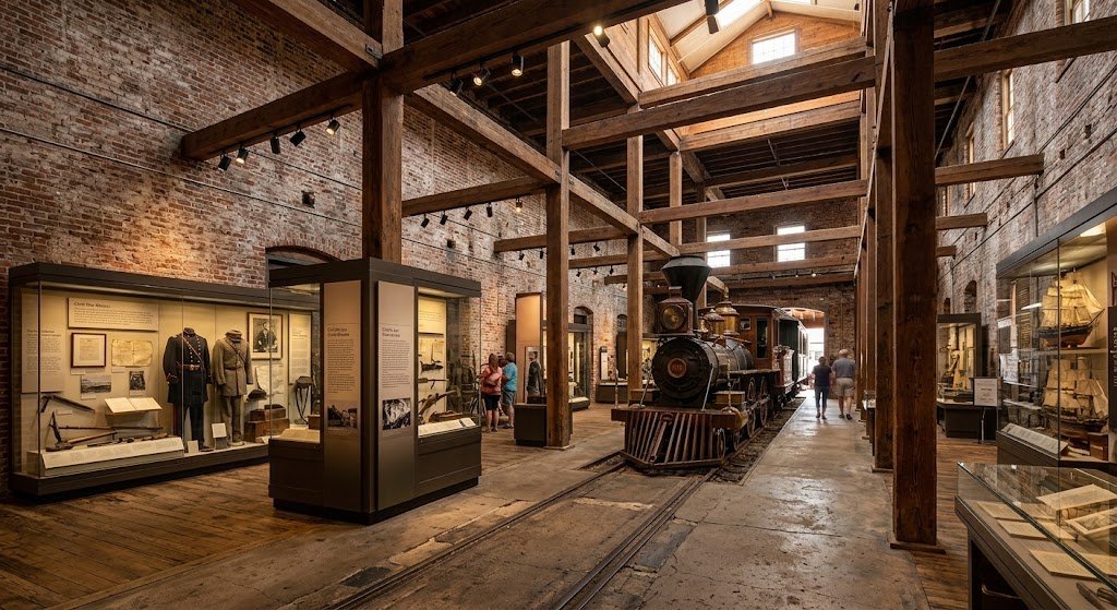 Exhibits inside the Savannah History Museum featuring local history