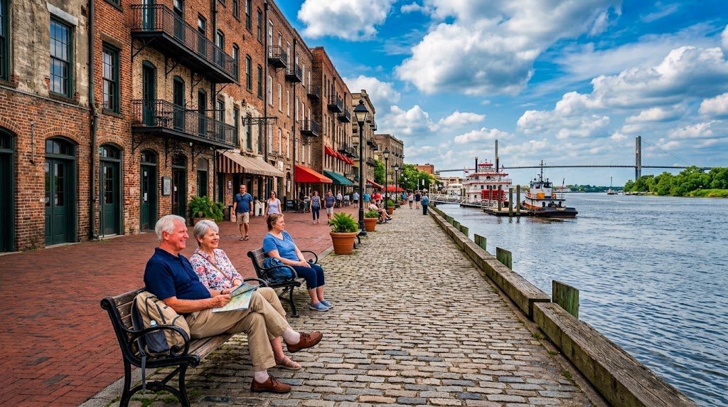 Savannah River Street sightseeing for seniors